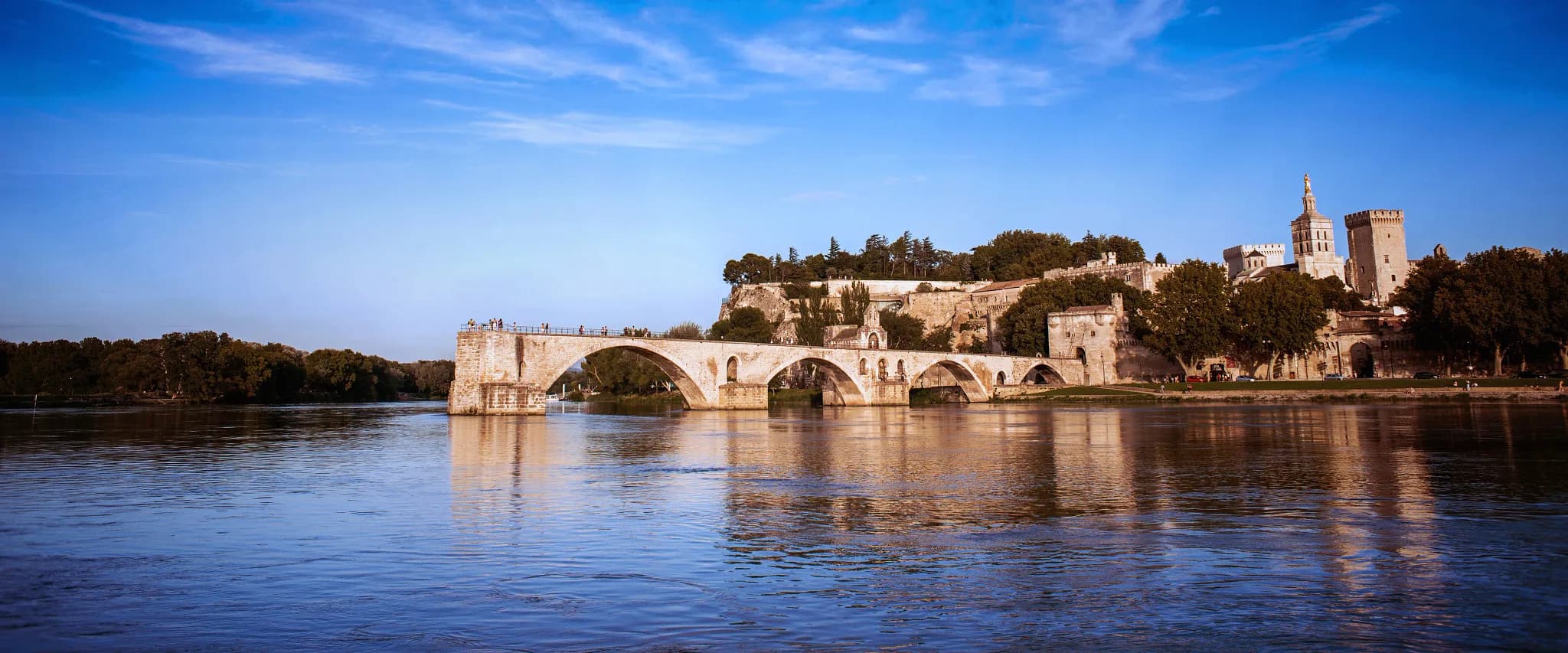 Pont Saint-Bénézet, the Pont d'Avignon, spanning the Rhône River below the Palais des Papes in southern France