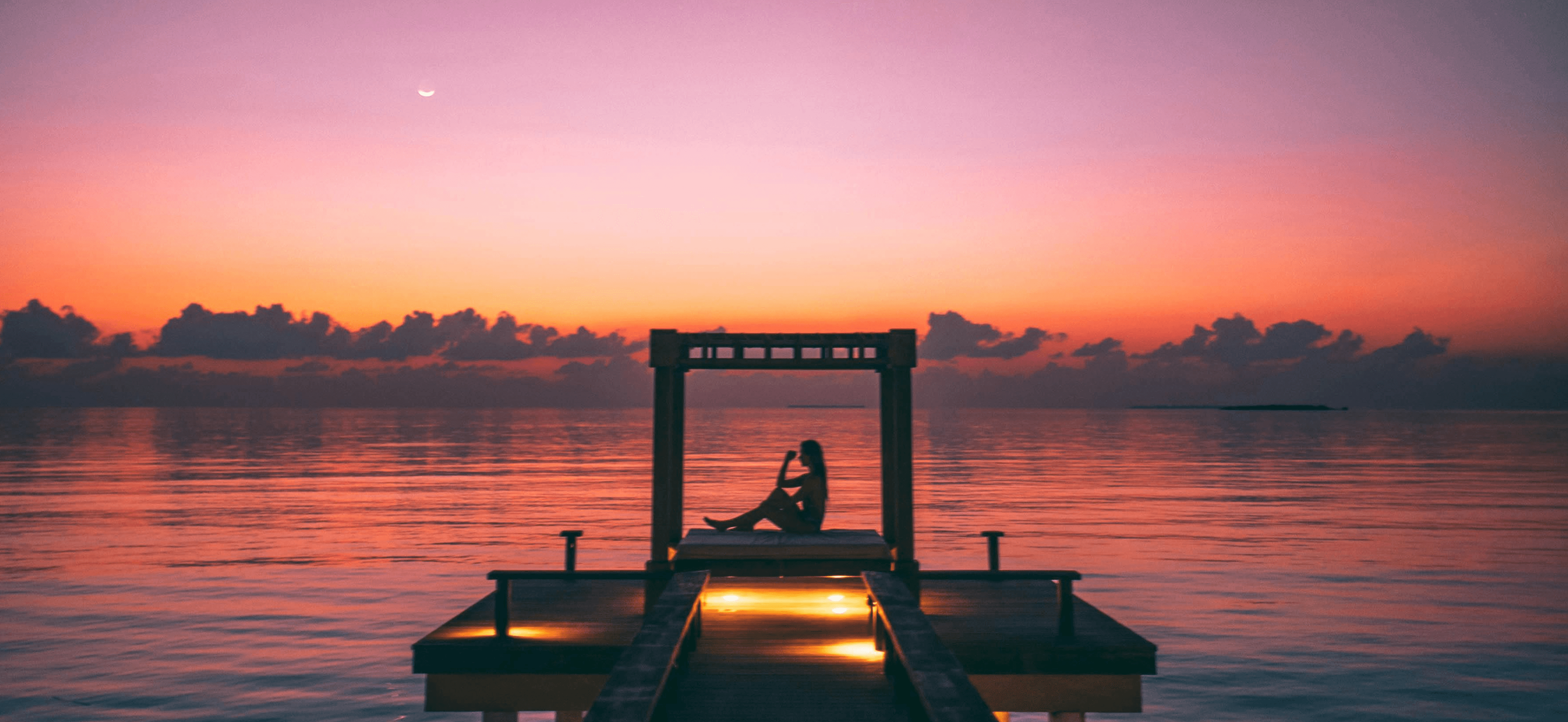 lake view with sunset